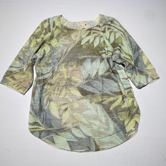 Chico's Sweaters - Chicos‎ Tropical Texture Marianne Pullover Tunic Sweater Green Botanical Print 2
